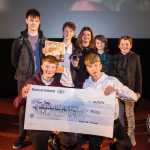 Sean Tracey, 13, Wicklow, who came 2nd place in the Senior Ireland's Young Filmmaker of the year Awards 2018 pictured with Eamonn MacMahon, Winner 2017 and Jayne Foley, Director of Fresh Film Festival and his crew at Fresh Film Festival 2018, Odeon Cinema Castletroy, Limerick. Picture: Cian Reinhardt/ilovelimerick