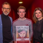 Richard Lynch, ilovelimerick and John, 17, winner of Ireland's Young Filmmaker of the Year Senior Award 2018 pictured with Jayne Foley, Founder and Creative Director of Fresh Film Festival at Odeon Cinema, Castletroy Limerick for Fresh Film Festival 2018. Picture: Cian Reinhardt/ilovelimerick