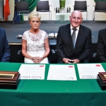 Limerick City and County Council Chief Executive Con Murray, former Detective Garda Ben O’Sullivan, Ann McCabe, wife of the late Detective Garda Jerry McCabe and Mayor of Limerick City and County Steven Keary signing the Certificates of Freedom at the award ceremony for the Freedom Of Limerick for the late Detective Garda Jerry McCabe and his partner former Detective Garda Ben O’Sullivan at Limerick City and County Council. Thursday, June 28th, 2018. Picture: Sophie Goodwin/ilovelimerick