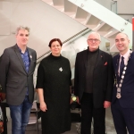 Mike Finn, writer of 'Bread Not Profits', Professor Kerstin Mey, Liam Cahill, and Mayor Daniel Butler pictured at the Launch of Gúna Nua Theatre Company's new production 'Bread Not Profits' at the Belltable arts venue. Picture: Orla McLaughlin/ilovelimerick.