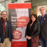 Colm O'Brien, Georgina Miller, and Mike Finn, writer of 'Bread Not Profits', pictured at the Launch of Gúna Nua Theatre Company's new production 'Bread Not Profits' at the Belltable arts venue. Picture: Orla McLaughlin/ilovelimerick.