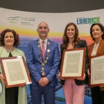 Cllr Daniel Butler, Mayor of the City and County of Limerick presented three Limerick business women with parchments to hour them for their work. The three  Catherine Duffy with a parchment in recognition of her outstanding leadership in business and her commitment in advancing Limerick economically. Vicki O’Toole in recognition of her outstanding leadership in business and as an inspiration for new entrepreneurs in Limerick and Laura Ryan in recognition of her leadership in addressing Limerick’s image and creating a brand to drive Limerick economically, socially and culturally. Picture: Ava O'Donoghue/ilovelimerick