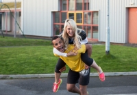 Special Olympics games video shoot for I love Limerick.Leanne Moore and Kamal Ibrahim work out the the athletes in the University of Limerick and Lisnagry.Pic Sean Curtin Photo.