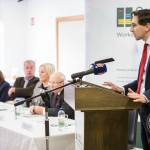 Minister Simon Harris, minister for Health, addressed the crowd at University Hospital Limerick before officially opening the Leben Building at UHL. Picture: Cian Reinhardt/ilovelimerick