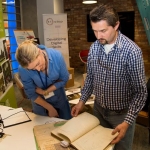 04.04.2017 REPRO FREE Digitisation and Archives professionals from the Gluksman Library University of Limerick presented a talk on Attics to Archives at the Bank of Ireland Workbench for the Limerick Lifelong Learning Festival. Pictured at the event were, Evelyn McAuley and Randel Hodkinson who brought a collection of designs from J Hodkinson & Sons Ecclesiastical Decorators dating back as far as 1852. Picture: Alan Place