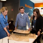 04.04.2017 REPRO FREE Digitisation and Archives professionals from the Gluksman Library University of Limerick presented a talk on Attics to Archives at the Bank of Ireland Workbench for the Limerick Lifelong Learning Festival. Pictured at the event were, Evelyn McAuley and Sinead Keogh, Glucksman Library with Randel Hodkinson who brought a collection of designs from J Hodkinson & Sons Ecclesiastical Decorators dating back as far as 1852. Picture: Alan Place