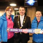 Picture are Caroline Hogan, Mayor James Collins, and Keith Enright. Limerick Autism group launched their #borntostandout campaign in Thomond Stadium on March 26. Picture: Orla McLaughlin/ilovelimerick.