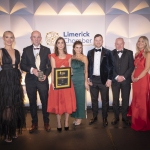 Best ESG: Environmental Impact Award Winner. From left to right: Dee Ryan - CEO Limerick Chamber,  John Stokes - COO H&MV Engerineering / Winner,  Kate Kerrane - H&MV Engerineering / Winner, Leanne  Storan - EY / Award Sponsor,  David Maher and Mike Collins both from H&MV Engineering, Miriam O’Connor - President Limerick Chamber.