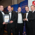 No repro fee- limerick chamber president's dinner 2017 - 17-11-2017, From Left to Right: Best Sme of the Year Award: Donal Cantillon - BOI /Sponsored by BOI, Kieran Cusack, Denis O’Brien and Tom O’Connor all from Conack Construction / Winners, Ken Johnson - President Limerick Chamber. Photo credit Shauna Kennedy