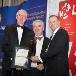 No repro fee- limerick chamber president's dinner 2017 - 17-11-2017, From Left to Right: Best Large Business Award: Donal Creaton - HOMS/Sponsored by HOMS, Conor Gilligan - Roadbridge, Ken Johnson - President Limerick Chamber. Photo credit Shauna Kennedy