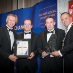 No repro fee- limerick chamber president's dinner 2017 - 17-11-2017, From Left to Right: Best Business Service Provider Award: David Jeffreys- Acton Point / Sponsored by Action Point, PJ Flanagan and Tom Ryan both from H&MV Engineering /Winners, Ken Johnson - President Limerick Chamber. Photo credit Shauna Kennedy