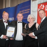 No repro fee- limerick chamber president's dinner 2017 - 17-11-2017, From Left to Right: Best Community and Voluntary Sector Award: Pat Daly - Limerick Council / Sponsored by Limerick Council, Gerard McNamara and Shirley Johnson both from Limerick Suicide Watch, / Winner, Ken Johnson - President Limerick Chamber. Photo credit Shauna Kennedy