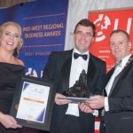 No repro fee- limerick chamber president's dinner 2017 - 17-11-2017, From Left to Right:Best Employer: talent Development & Workplace Wellness Award: Lavinia Duggan Ryan - VHI / Sponsored by VHI, Harry Fehily -HOMS / Winner, Ken Johnson - President Limerick Chamber. Photo credit Shauna Kennedy