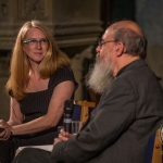 Jodie Ginsberg speaking with Patrick Comerford during the Q&A session. Picture: Cian Reinhardt/ilovelimerick