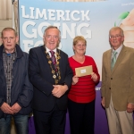 10.10. 2017. Mayor of the City and County of Limerick Cllr Stephen Keary and Noel Earlie, JP McManus Charitable Foundation presented the Residential Area Category 3rd place (€1,000) to Cappamore Estates accepted by Rodney Hayes and Rose O'Neill. Limerick Going for Gold, which is sponsored by the JP McManus Charitable Foundation, has a total prize pool of over €75,000. It is organised by Limerick City and County Council and supported by Limerick’s Live 95FM, The Limerick Leader and The Limerick Chronicle, The Limerick Post, Parkway Shopping Centre, I Love Limerick and Southern Marketing Media & Design. Picture: Alan Place