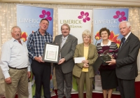 For the second year running, the West Limerick village of Athea has been named the overall winner of the Limerick in Bloom competition. 44 other groups throughout County Limerick were honoured for their participation in the annual competition, now in it's seventh year, at an awards ceremony held at the Woodlands House Hotel in Adare, Co. Limerick. Pictured are Ardpatrick representatives, from left to right, Pat Casey, Dave Meskill, Ann McGrath and Peggy Lee, being presented with their 1st place award in the 0-300 population category by Cathaoirleach of Limerick City & County Council, Cllr. Kevin Sheahan, and Gerry Boland of the JP McManus Charitable Foundation. Picture credit: Diarmuid Greene/Fusionshooters