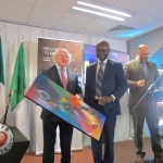 "Belonging to Limerick" launch Integration Plan for 2018 to 2022 takes place on September 28 at Thomond Park. Artist Jean Ryan Hakizimana presented an art work to Michael.D.Higgins, the President of Ireland. Picutre: Baoyan Zhang/ilovelimerick