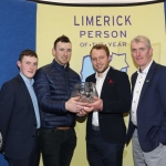 The All-Ireland Limerick Senior Hurling champions have been named Limerick Person of the Year 2018. John Kiely, Limerick Senior Hurling Manager and Senior hurlers Alan Feely, Richie English and Paul Browne pictured at the award ceremony for Limerick Person of the Year 2018 at the Clayton Hotel, Steamboat Quay, Limerick. Picture: Conor Owens/ilovelimerick.