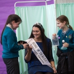 Rose of Tralee Jennifer Byrne (centre) pictured with Sarah Ni Bhroin and Lorraine Ni Raghnaill from Gaelscoil an Eiscir Riada, An Tulach Mhor, County Offaly with their project "STEM- from Encyclopaedia to Wikipedia, what has changed in 100 years " at this years RDS Primary Science Fair Limerick which will see over 3000 primary school students from all over the country exhibit their STEM investigations at Mary Immaculate College. Between the three venues of Limerick, Dublin and Belfast there will be over 7000 participants in 2018. Picture Sean Curtin True Media.