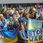 The Limerick community and Ukrainian people came together on Bedford Row, Limerick in a show of solidarity with Ukrainian President Zelensky as he addressed the Irish parliament. Picture: Richard Lynch/ilovelimerick