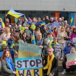 The Limerick community and Ukrainian people came together on Bedford Row, Limerick in a show of solidarity with Ukrainian President Zelensky as he addressed the Irish parliament. Picture: Richard Lynch/ilovelimerick