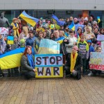 The Limerick community and Ukrainian people came together on Bedford Row, Limerick in a show of solidarity with Ukrainian President Zelensky as he addressed the Irish parliament. Picture: Richard Lynch/ilovelimerick