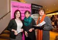 Deirdre Flynn, Eileen O'Connor and Marie Hackett at the launch of the festival at O'Mahonys Bookstore.

A star-studded line up of participants has been confirmed for the 2015 Limerick Literary Festival, held annually in honour of Limerick-born novelist and playwright Kate OâBrien.
 
Taking place from February 20th to February 22nd, this year's festival features author visits, readings, lectures and panel discussions at 69 OâConnell St (formerly The Belltable) and The Lime Tree Theatre at Mary Immaculate College in Limerick City.
 
Festival organisers today unveiled a programme that features Edna OâBrien, novelist, memoirist, playwright, poet, short story writer and author of âThe Country Girlsâ, as well as Man Booker Prize nominee Niall Williams, Poet, novelist, short-story writer and essayist Mary O'Donnell, poet John Montague, novelist Audrey Magee, and UL Frank McCourt Chair in Creative Writing Joseph OâConnor. 

Images by Sean Curtin Photo.