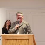 Pat Shortt, actor and comedian, speaking at the launch of Limerick Printmakers' new exhibition at the Hunt Museum on their 20th Anniversary. Picture: Conor Owens/ilovelimerick.