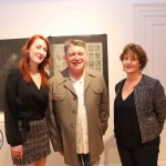 Jessica Tobin, Director of Limerick Printmakers, Pat Shortt, actor and comedian, and Jill Cousins, Director of the Hunt Museum, at the launch of Limerick Printmakers' new exhibition at the Hunt Museum on their 20th Anniversary. Picture: Conor Owens/ilovelimerick.