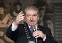 26-02-2015
Pictured is Mayor Kevin Sheahan at the opening of the Ludlow Collection.

Limerick through the looking glass, the Ludlow Collection returns to Limerick for the first time in almost a century.

An extensive collection of unique photographs of Limerick has returned for the first time in almost 90 years for a new exhibition by Limerick Museum and Archives.
The Ludlow Collection of family photographs is a compilation of images by amateur photographer John Riddell and is held by his descendents David and Steve Ludlow, both living in England.
John Riddell came to Limerick from Glasgow, Scotland in 1880 to run Walkerâs Distillery on Brownâs Quay, Thomondgate. When not managing the distillery, John could be found capturing a unique view of Limerick through a series of personal photographs.
Now a selection of this wonderful collection will be available for public viewing in Limerick Museum and the Glazed Street, Civic Buildings, Merchantâs Quay in an exhibition which opened on Thursday, 26th February.

Picture credit: Diarmuid Greene/Fusionshooters