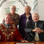 Mayoral Reception at the Council Chamber to Limerick Literary Icons: Mae Leonard, Maureen Sparling, Michael Sheahan, Mayor of Limerick, and Malachy McCourt. Picture: Bruna Vaz Mattos/ ilovelimerick