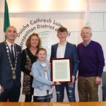 Daniel Butler, Mayor, June McGrath, Lauren McGrath, Alan McGrath and Niall McGrath at the Mayoral Reception hosted by Municipal Mayor Daniel Butler in Council Chamber, Merchant Quay, Limerick for Cliona's Foundation for their work in supporting families of children who are critically or terminally ill. Picture: Conor Owens/ilovelimerick.