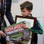 Fionn O'Hehir being presented his gift and award at the Mayoral Reception hosted by Municipal Mayor Daniel Butler in Council Chamber, Merchant Quay, Limerick for Cliona's Foundation for their work in supporting families of children who are critically or terminally ill. Picture: Conor Owens/ilovelimerick.