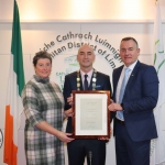 Terry Ring, founder, Daniel Butler, Mayor, and Brendan Ring, founder, at the Mayoral Reception hosted by Municipal Mayor Daniel Butler in Council Chamber, Merchant Quay, Limerick for Cliona's Foundation for their work in supporting families of children who are critically or terminally ill. Picture: Conor Owens/ilovelimerick.