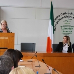 Speaking at the Mayoral Reception for Sr Helen Culhane, Emma Langford and Dr Jennifer McMahon in the Limerick City Chambers is Claire Flynn. Picture: Conor Owens/ilovelimerick.