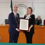 Pictured at the Mayoral Reception for Sr Helen Culhane, Emma Langford and Dr Jennifer McMahon in the Limerick City Chambers are Cllr Daniel Butler, Mayor of the Metropolitan District of Limerick, and Dr Jennifer McMahon, University of Limerick. Picture: Conor Owens/ilovelimerick.