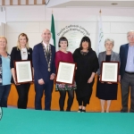 Pictured at the Mayoral Reception for Sr Helen Culhane, Emma Langford and Dr Jennifer McMahon in the Limerick City Chambers are Claire Flynn, Limerick Mental Hospital, Dr Jennifer McMahon, University of Limerick, Cllr Daniel Butler, Mayor of the Metropolitan District of Limerick, Emma Langford, singer-songwriter, Valerie Dolans of Dolans Pub, Sr Helen Culhane, Children's Grief Centre, and Phil Mortell. Picture: Conor Owens/ilovelimerick.