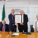 Patrick Halpin, Limerick Football, receiving his plaque from Limerick Metropolitan Mayor Daniel Butler at the Mayoral Reception that took place in the Limerick Council Chamber in honour of Phil McCarthy, Patrick Halpin and Patrick O'Brien, Thursday, July 26, 2018.