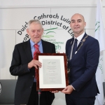 Patrick O'Brien, Limerick GAA reveing his plaque from Limerick Metropolitan Mayor Daniel Butler at the Mayoral Reception that took place in the Limerick Council Chamber in honour of Phil McCarthy, Patrick Halpin and Patrick O'Brien, Thursday, July 26, 2018.