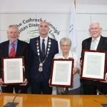 Patrick O'Brien, Limerick GAA, Limerick Metrpolitan Mayor Daniel Butler, Phil McCarthy, Limerick Community Games and Patrick Halpin, Limerick Football at the Mayoral Reception that took place in the Limerick Council Chamber in honour of Phil McCarthy, Patrick Halpin and Patrick O'Brien, Thursday, July 26, 2018.