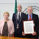 Theresa O'Brien, Mungret, Limerick Metropolitan Mayor Daniel Butler and Patrick O'Brien at the Mayoral Reception that took place in the Limerick Council Chamber in honour of Phil McCarthy, Patrick Halpin and Patrick O'Brien, Thursday, July 26, 2018.
