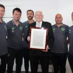 Nick Harrison, Limerick Football, Denis Hynes, Limerick Football, Barry McGann, Limerick Football, Patrick Halpin, Limerick Fottball, Jason O'Connor, Limerick Football, James Scott, Limerick Football at the Mayoral Reception that took place in the Limerick Council Chamber in honour of Phil McCarthy, Patrick Halpin and Patrick O'Brien, Thursday, July 26, 2018.