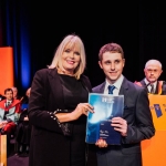 No Repro FeePictured at the Mary Immaculate College Awards Ceremony was William Duddy, from Lifford, Co. Donegal, who was one of six students to be awarded with a 1916 Bursary.
The 1916 Bursaries, valued at €5,000 per annum, are funded by the Department of Education and Skills, and commemorate the centenary of 1916 as part of the overall measures to encourage participation and success by students from sections of society that are significantly under-represented in higher education.
Pictured here with Mary Mitchell O’Connor TD, Minister of State at the Department of Education with special responsibility for Higher Education.
The MIC Awards Ceremony, held in the Lime Tree Theatre, saw almost 150 students, graduates and alumni from MIC being recognised for their academic and other notable achievements with over €250,000 presented on the night in scholarships and bursaries.Pic. Brian Arthur