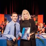 No Repro FeePictured at the Mary Immaculate College Awards Ceremony was Michael O’Doherty, from Limerick City, who was one of six students to be awarded with a 1916 Bursary.
The 1916 Bursaries, valued at €5,000 per annum, are funded by the Department of Education and Skills, and commemorate the centenary of 1916 as part of the overall measures to encourage participation and success by students from sections of society that are significantly under-represented in higher education.
Pictured here with Mary Mitchell O’Connor TD, Minister of State at the Department of Education with special responsibility for Higher Education.
The MIC Awards Ceremony, held in the Lime Tree Theatre, saw almost 150 students, graduates and alumni from MIC being recognised for their academic and other notable achievements with over €250,000 presented on the night in scholarships and bursaries.Pic. Brian Arthur