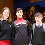 Amy Warington, 16, Aaron O'Sullivan, 16 and J.P. McNamara, 16, from Gaelcholáiste Luimnigh at the Midwest Empowerment and Equality Conference 2019 in University Concert Hall, Limerick on May 1st. Picture: Zoe Conway