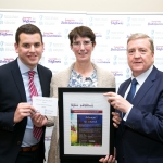 25/11/2017 Failte Ireland Mid West and South West Region Tidy Towns Awards Ceremony. Endeavour Award. Kilcornan Co Limerick. L-R Niall O'Callaghan, Supervalu, Lyn Nolan and Pat Breen TD Minister of State for Trade, Employment, Business, EU Digital Single Market and Data Protection.Pic Arthur Ellis.