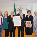 Cllr John Costello, Carla Brennan, Paddy Brennan, Cllr James Collins, Mayor of Limerick City and Council, Geraldine Brennan and Cllr Marian Hurley at the Mayoral Reception for Paddy Brennan's new book 'The History of Limerick Music from 1800 - 2018' in the Council Chambers. Picture: Conor Owens/ilovelimerick.