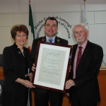 Cllr James Collins, Mayor of Limerick City and Council, Geraldine and Paddy Brennan at the Mayoral Reception for Paddy Brennan's new book 'The History of Limerick Music from 1800 - 2018' in the Council Chambers. Picture: Conor Owens/ilovelimerick.