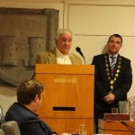 Tommy Brennan speaking at the Mayoral Reception for Paddy Brennan's new book 'History of Limerick Music 1800 - 2018' in the Council Chambers. Picture: Conor Owens/ilovelimerick.