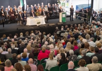 29.09.14         NO REPRO FEE
President of Ireland, Michael D Higgins, has become the first recipient of the honour of Freedom of Limerick following a ceremony in Limerick City this afternoon. Pictured is President Michael D Higgins addressing guests at his official presentation ceremony. Milk Market, Limerick. Picture credit: Diarmuid Greene / Fusionshooters